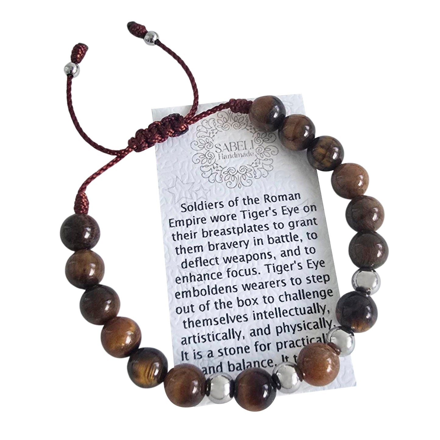 Sabeli Handmade Tiger's Eye Natural Stone Bracelet 8mm Gemstone Focus and Balance Crystal Beaded Adjustable Men and Women Gift