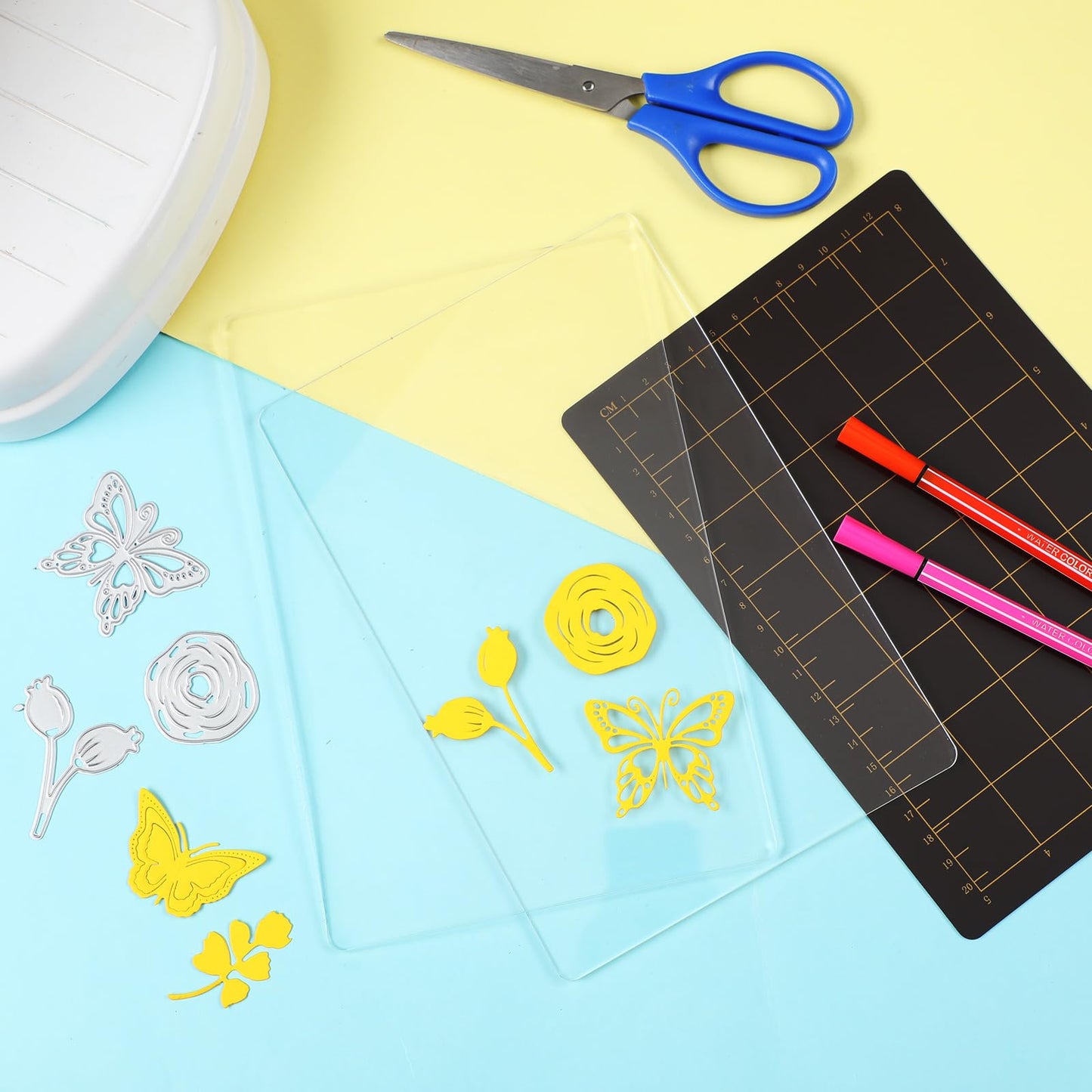 Threehoney 3 Pcs Die Mats Set 6'' x 9" Include Magnetic Shim with Card Size Grids and 2 Pcs Acrylic Cutting Plates for Die Cutting Machines Embossing Crafting Accessories