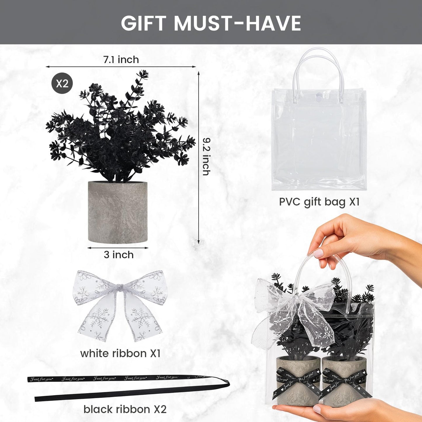 DomeStar 2 Pack Small Black Eucalyptus Plant, Mini Potted Fake Plants Artificial Plastic Eucalyptus Plants Topiaries for Home Office Desk Farmhouse Shelf Room Bathroom Decor