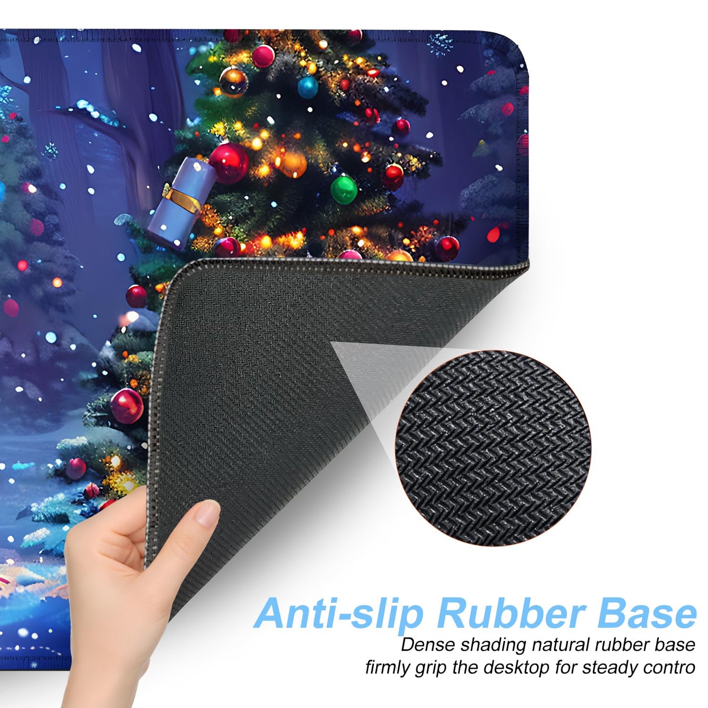 Christmas Owl Mouse Pad XXL – Large Holiday Desk Mat with Forest Gifts and Snow Lights, Extended Non-Slip Mousepad for Office, Gaming, Home Setup, 31.5 x 11.8 in