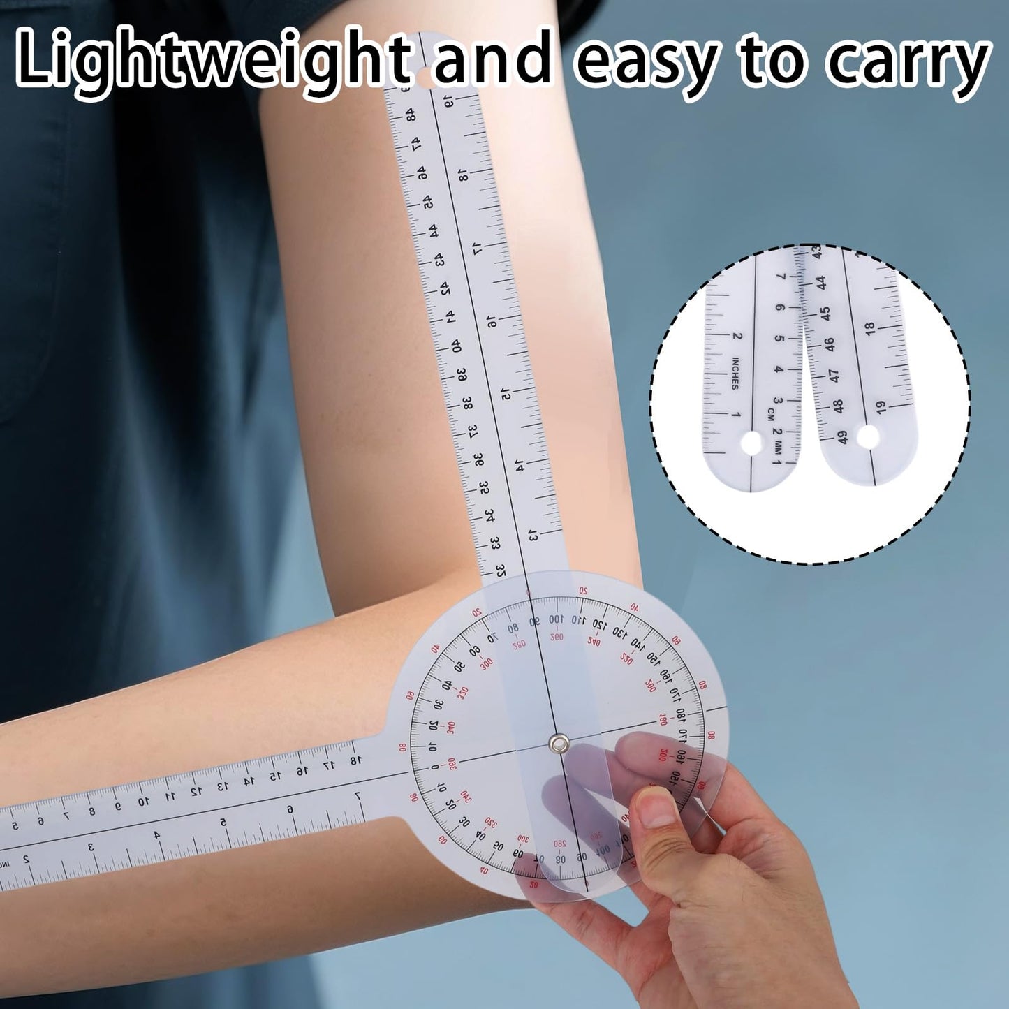 6pcs Goniometer Set, 360 Degree Transparent Finger Protractor 6/8/12 Inch Angle Ruler Measurement Tool for Physical