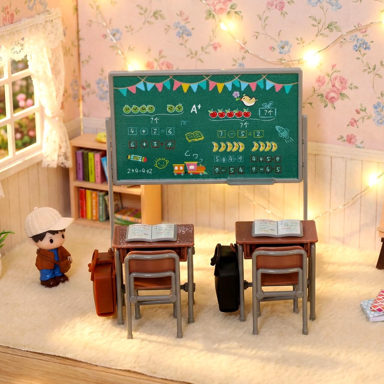 TOYANDONA 13pcs Miniature School Supplies - Doll School Supplies Mini Dollhouse Accessories Include Desk Chair Set Doll Schoolbag Blackboard Book for Miniature Classroom Furniture