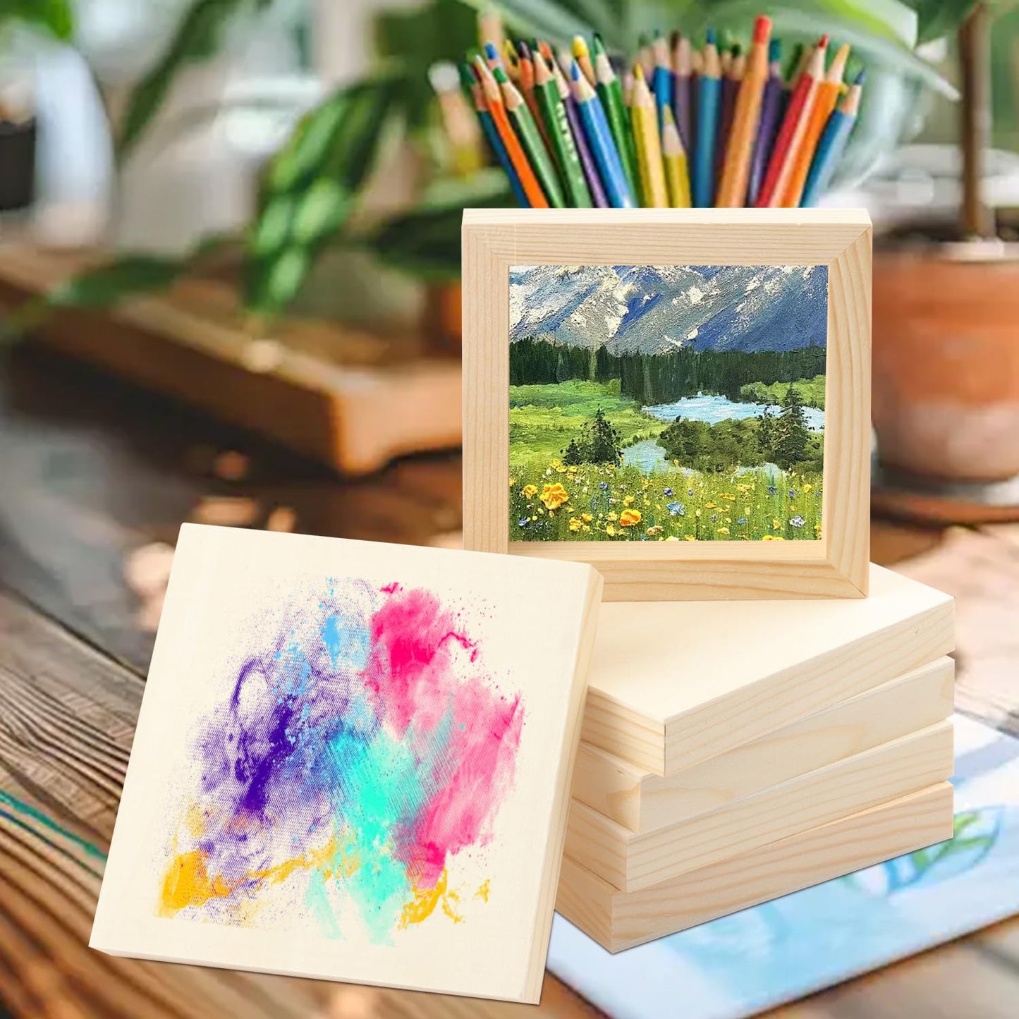 Yiksonyo 20 Pack 6 x 6 Inch Wood Panels, 6 inch Square Wooden Canvas Boards for Crafts, Painting, and DIY Art Projects