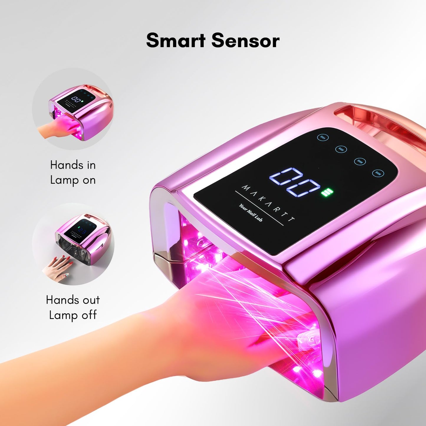Makartt UV LED Nail Lamp - Fast Curing UV Light with Handle Nail Dryer with 42 Beads 4 Timers Cordless Rechargeable Lamp LCD Touchscreen & Smart Sensor(Gradient Purple)