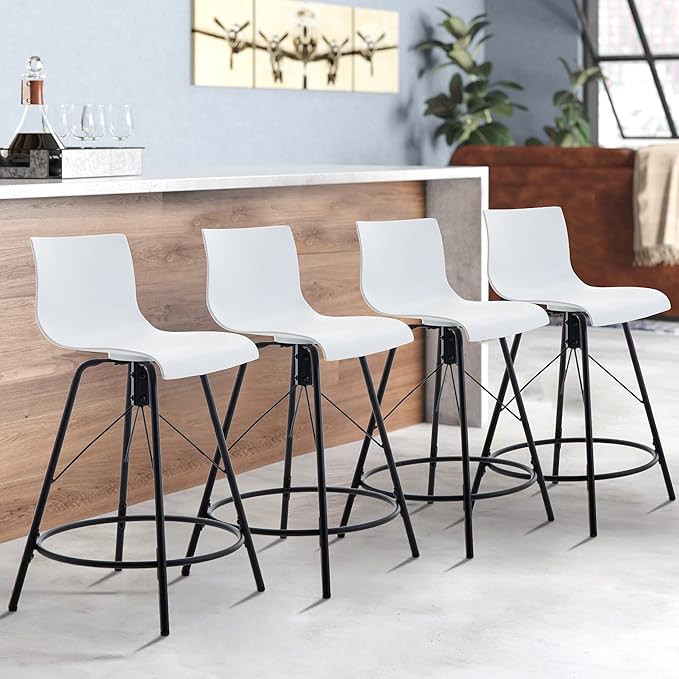 annjoe Swivel Bar Stools Metal Counter Height Stools Plastic Seat Chairs Set of 4 for Indoor Outdoor Home Kitchen Business (30" White)