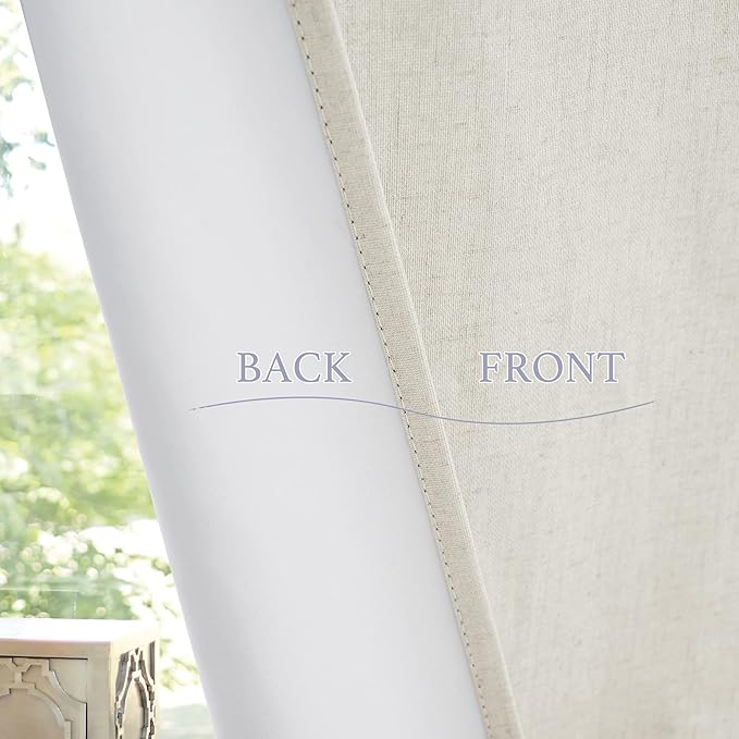 RYB HOME 100% Blackout Tricia Door Curtains, Linen Textured Blend Thermal Insulating Privacy French Door Window Tie Up Shades Living Room Curtains for Kitchen, W 30 x L 69 inches, Ivory, 1 Panel