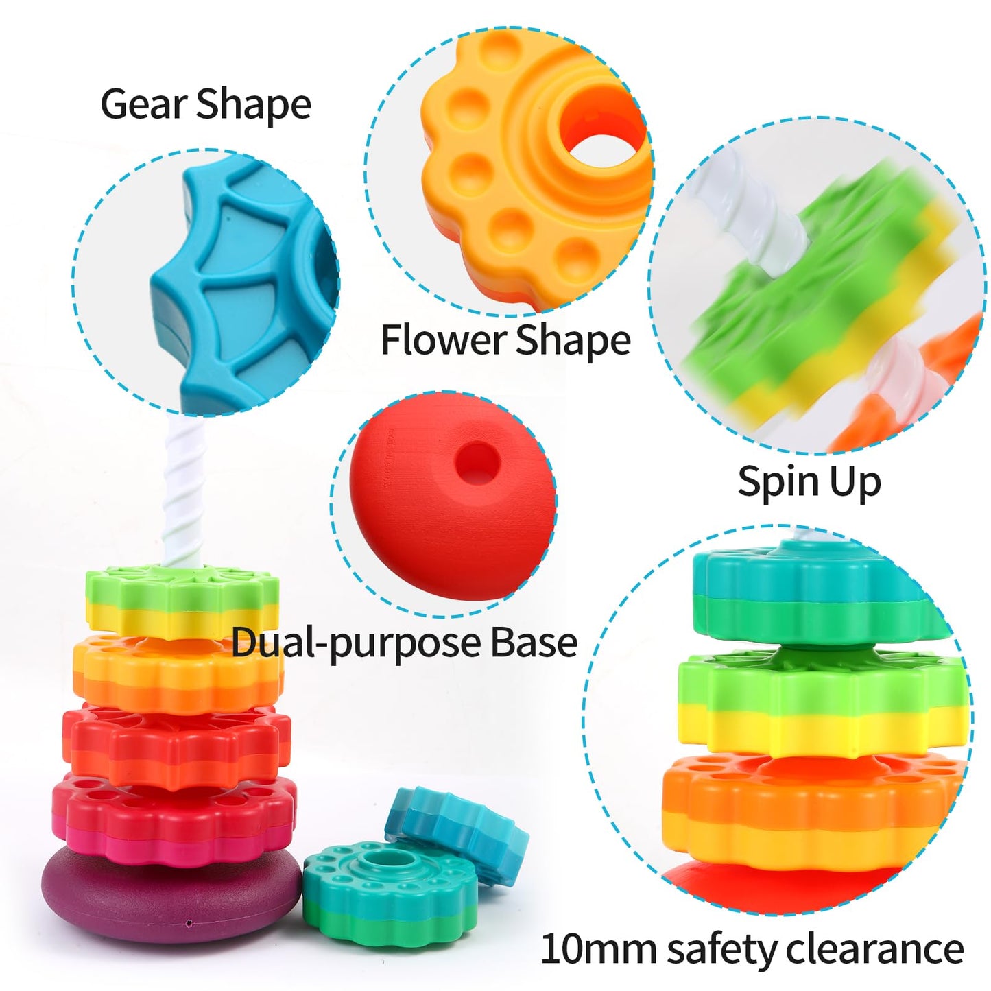 LMTNNB Spinning Stacking Toys - Rainbow Tower, Kids Stackable Spinning Toy, Educational Toy for Toddlers 1-3, Strong ABS Plastic, Color & Shape Recognition, Builds Sensory & Motor Skills