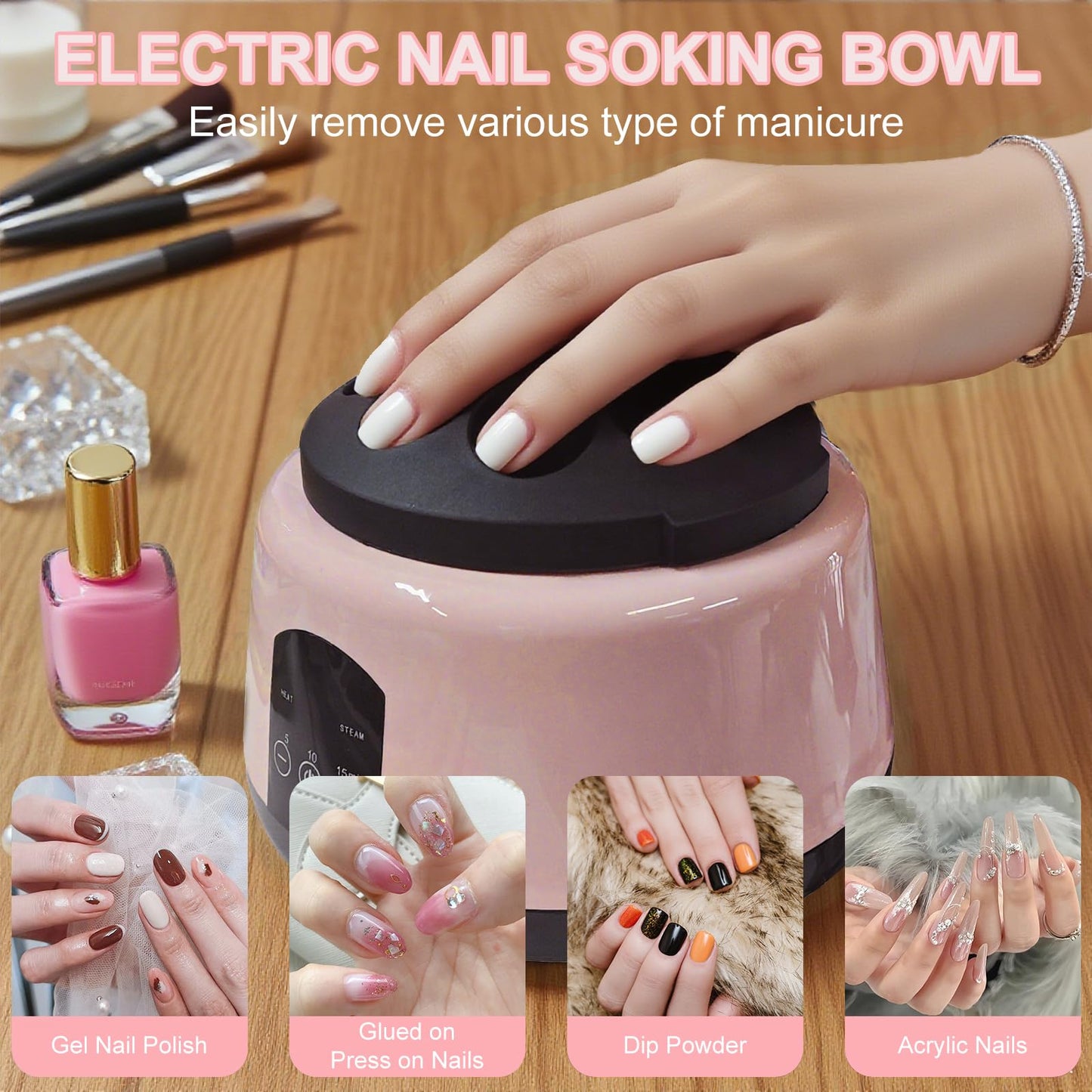 Nail Soaking Bowl Adjustable Temperature, Electric Soak off Machine Removes Nail Polish,Cut the Soaking Time in Half Manicure Bowl for Salon Home