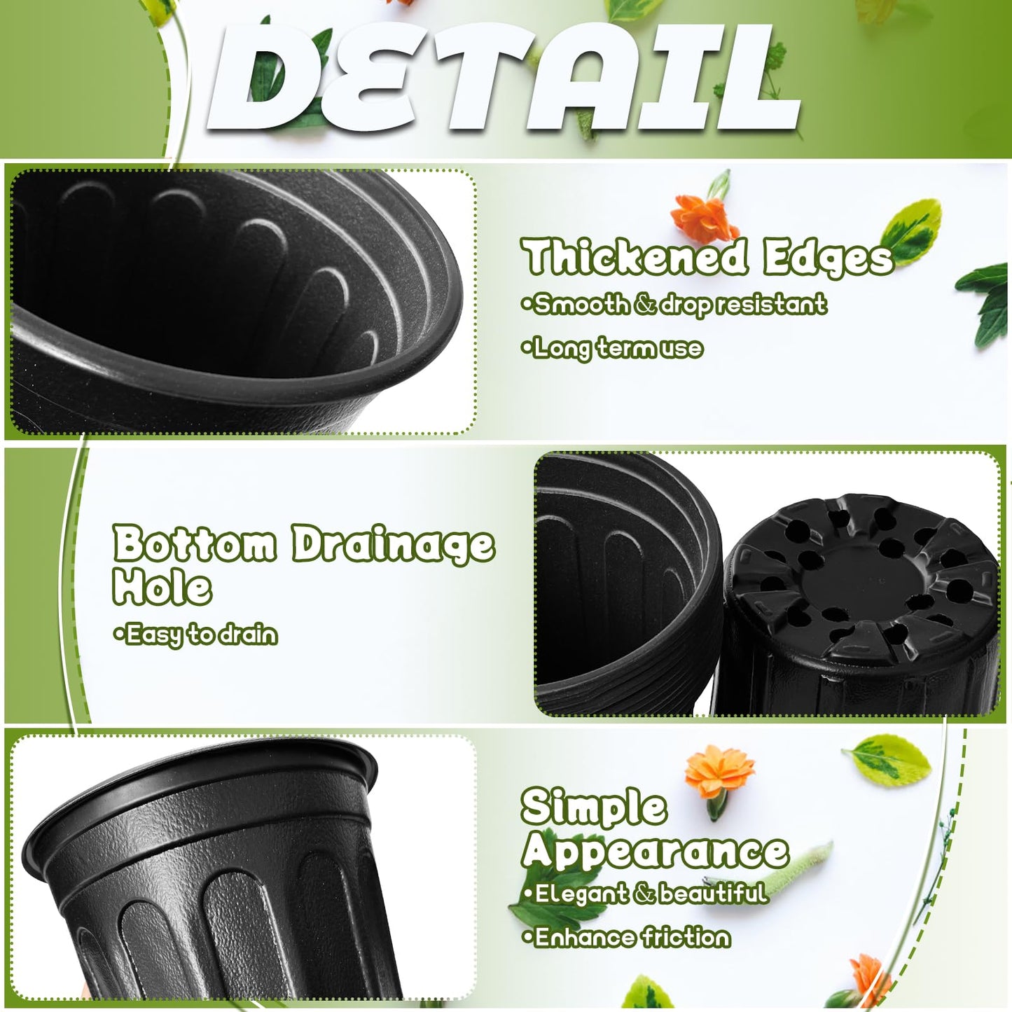 OJYUDD 60 Pack 1 Gallon Flexible Plant Nursery Pots,Thickened Soft Plastic Seed Starting Pots,Plastic Plant Container with Hole for Flower Seedling,Succulents,Cuttings,Transplanting(Black)