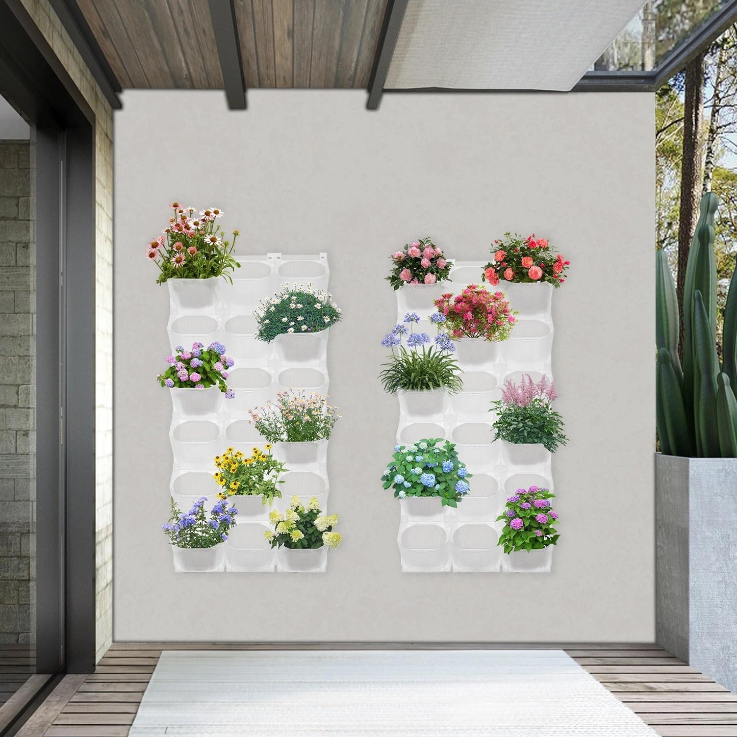 DUSNDULR 2 PCS Self-Watering Wall Planter, Wall-Mounted Vertical Garden Planter with 36 Pots for Indoor Outdoor Flowers Vegetables Herbs (White)