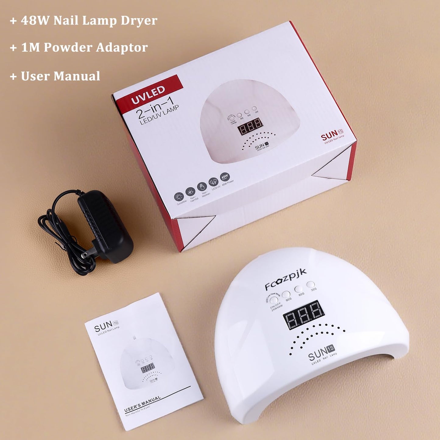 Fcozpjk UV LED Nail Lamp, 48W Nail Dryer for Gel Polish with 30 Beads 4 Timers Smart Sensor Fast Curing Home Manicure Professional Salon Nails Art Tools Supplies