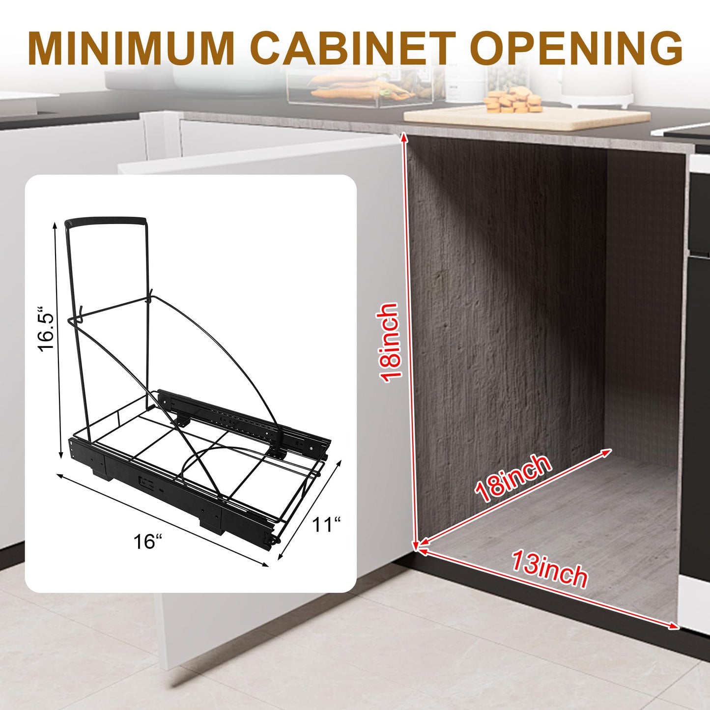 Dooniass Pull Out Trash Can Under Cabinet Trash Can Organizer with Soft Close Rail Adjustable Cabinet Trash Can Pull Out Kit Under Sink Slide Out Shelf(Bin Not Included), Fits 7-13 Gallon