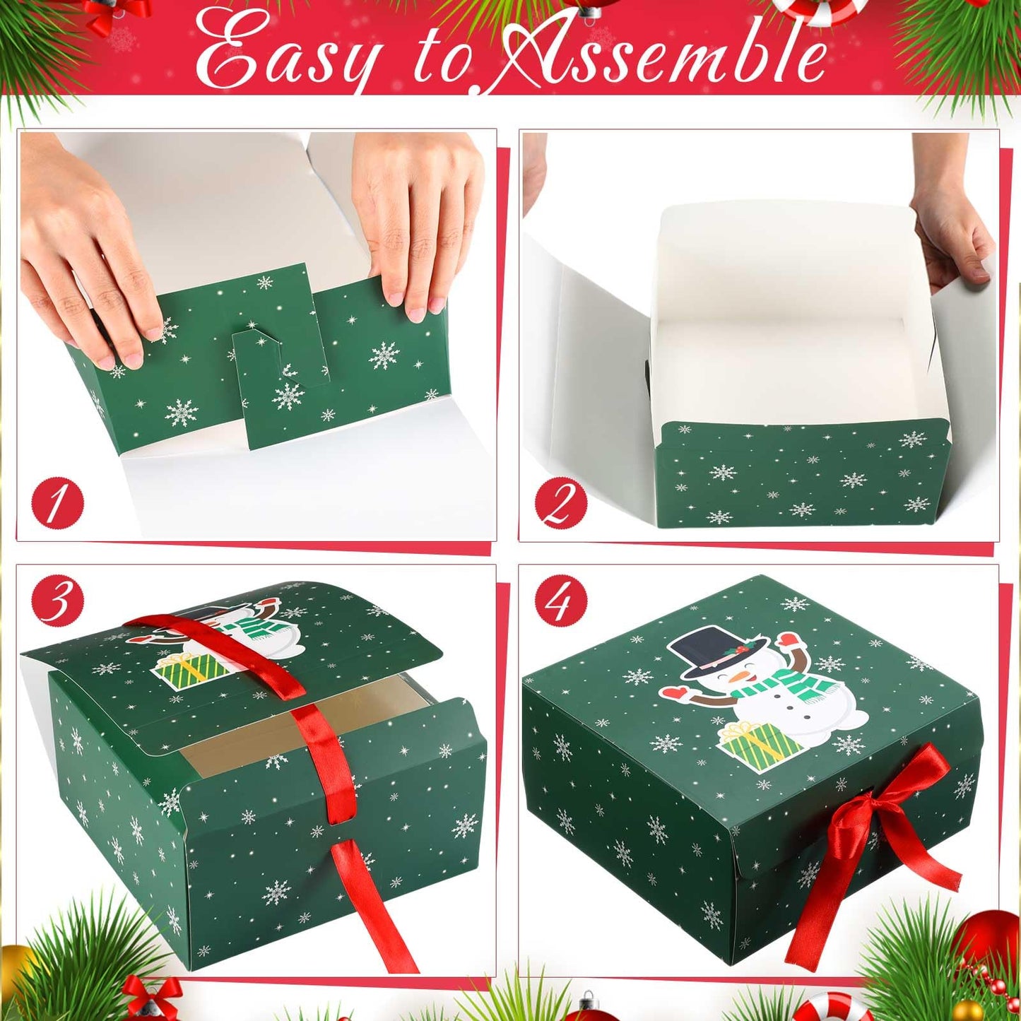 Eersida 24 Pack Christmas Gift Boxes with Lids Bulk 8 x 8 x 4 inches Gift Boxes for Christmas Presents with Bow Xmas Decorative Large Presents Boxes Empty Gift Boxes for Xmas Holiday, 12 Design