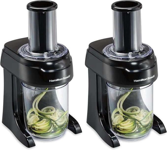 Hamilton Beach 3-in-1 Electric Vegetable Spiralizer for Veggie Noodles, Zoodle Maker & Slicer With 3 Cutting Cones for Spaghetti, Linguine, and Ribbons, 6-Cups, Black (70930) (Pack of 2)