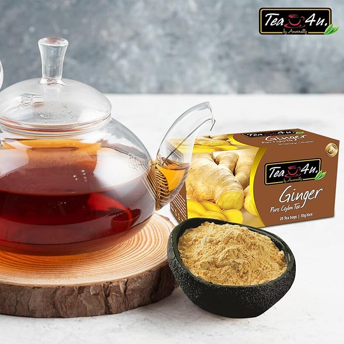 Tea4U Flavored Black Ceylon TeaBags (Ginger) - Ideal Quality from Sri Lanka's Finest Leaves and Expertly Blended - 25 Count