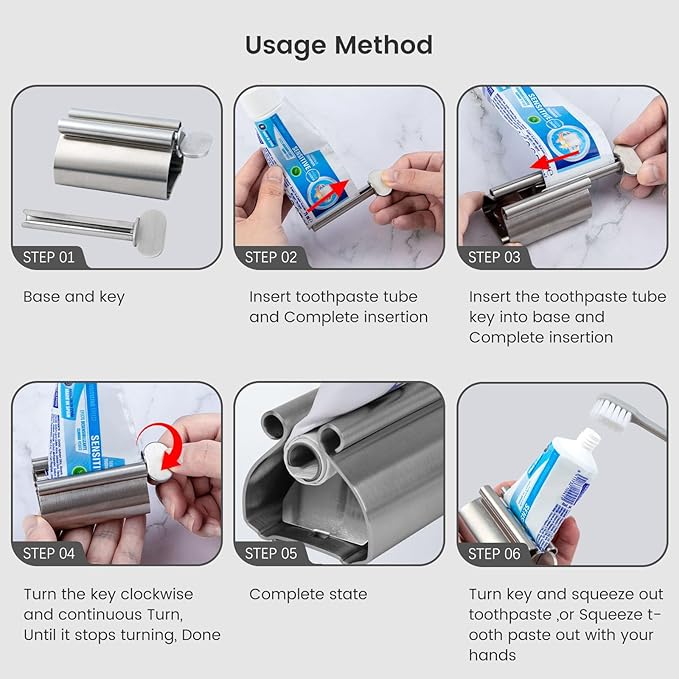 LOVEINUSA Toothpaste Tube Squeezer Dispenser, 1PCS Toothpaste Roller Squeezer Tool Metal Stainless Steel Tooth Paste Holder for Bathroom, Silver