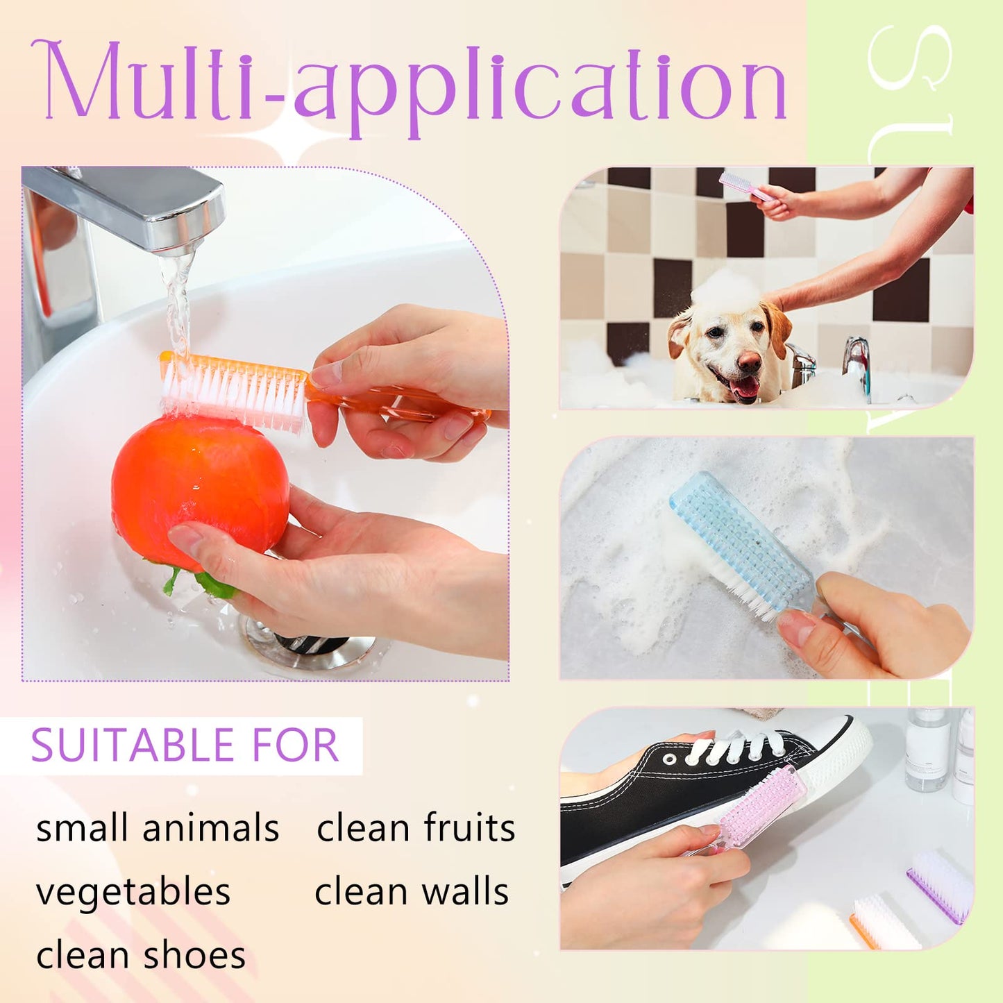 Patelai 100 Pieces Handle Grip Nail Brush Bulk for Cleaning Fingernails Toes Scrub Manicure Pedicure (Colorful)
