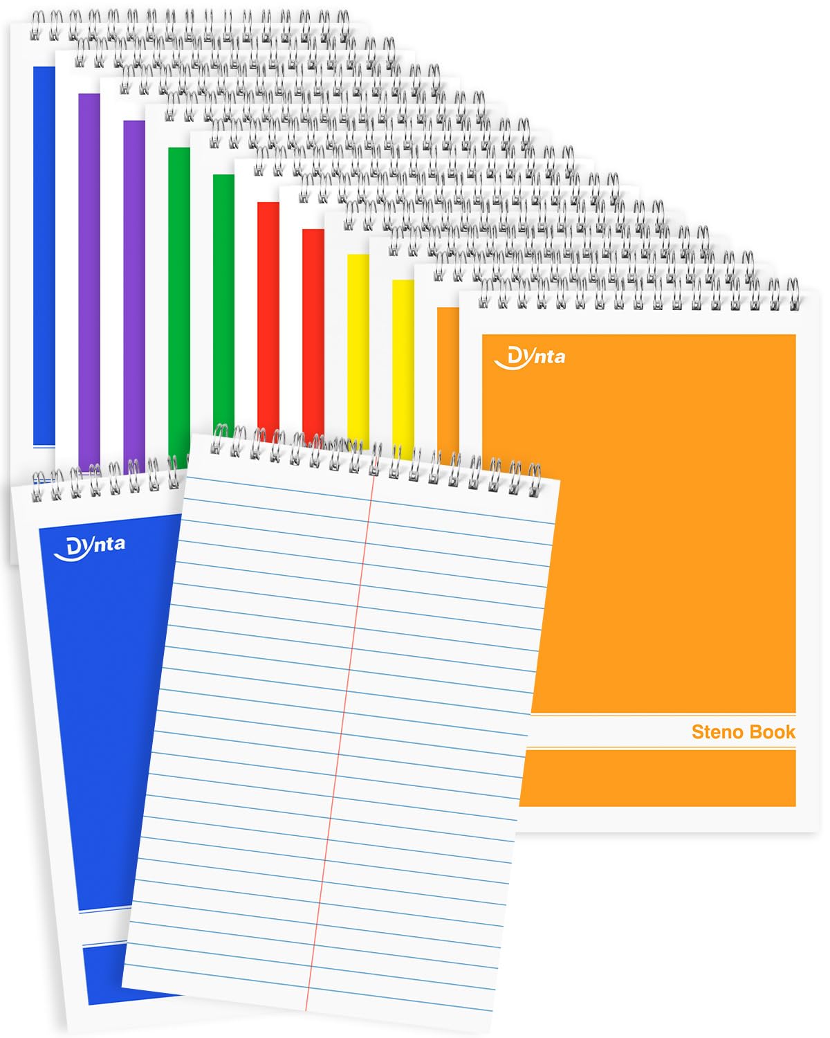Dynta Steno Pads Spiral 6x9 12 Pack Gregg Rule Notebooks 6 Assorted Covers 60 Sheets White Paper, Writing Note Pads for Note-Taking in School Office Home College University Work Travel