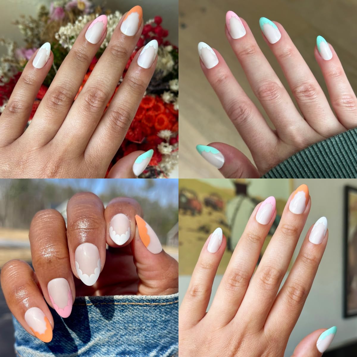 Olive & June Maximalist Instant Mani Press-On Nails (Glue) | 42 Fake Nails, 21 Sizes | Non-Toxic, Long-Lasting Big, Bold Gorgeous Realistic Look | Salon-Quality | Medium, Almond | Scalloped French