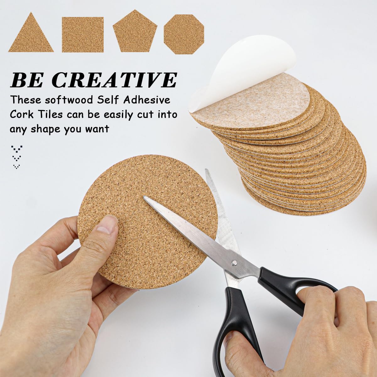 YOLUFER 20 Pcs Self-Adhesive Cork Sheets, Round Cork Board, Cork Coaster with Strong Adhesive for DIY Coasters (3.7Inch), Brown