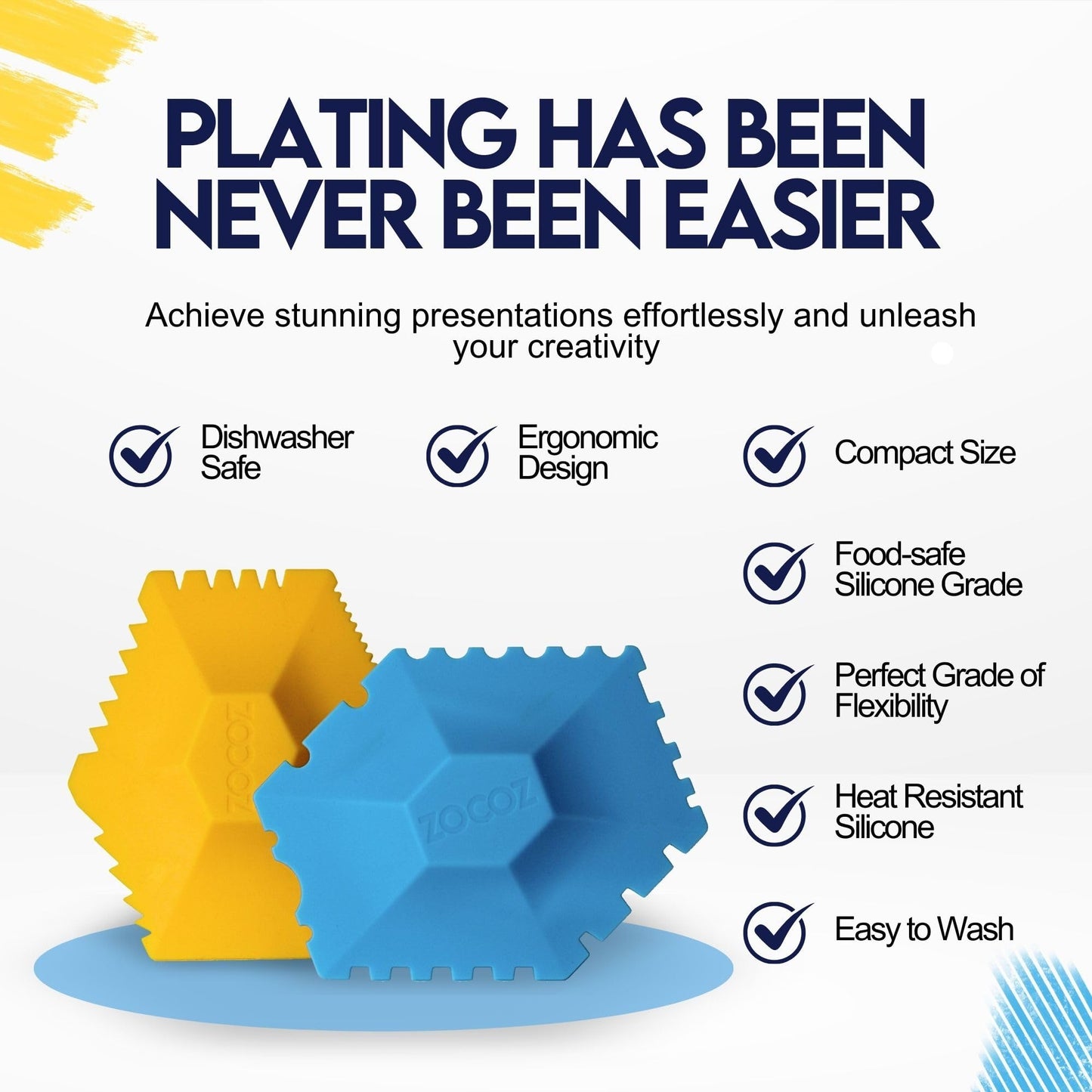 ZOCOZ Chef Plating Tools Culinary Set - 2 Silicone Wedges with 12 Patterns - Professional Chef Tools for Food Plating, Pastry Art, and Chef Gifts