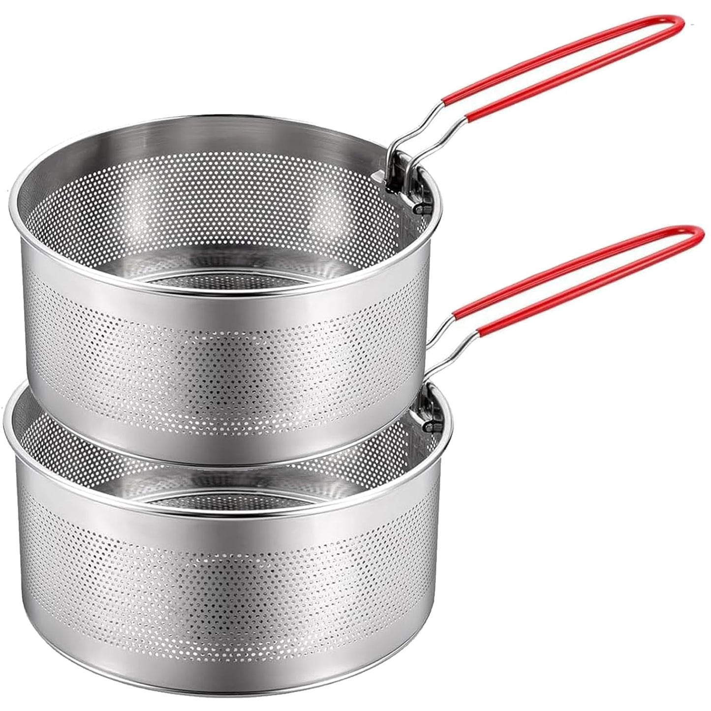 Pasta Strainer Set of 2, Stainless Steel Noodle strainer with Removable Handle Metal Pasta Strainer Basket Deep Fryer Basket, Kitchen Colander for Washing Draining Deep-frying Boiling Steaming