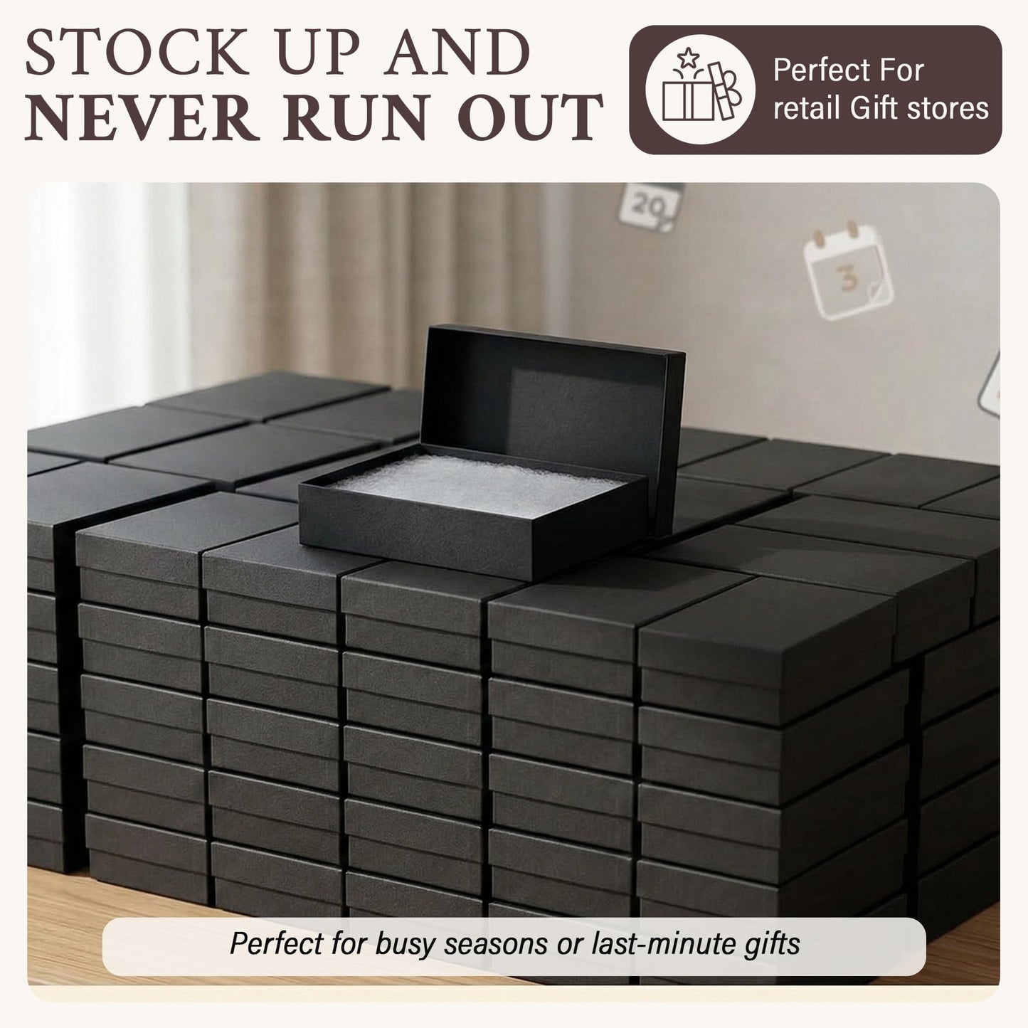 RJ Displays 6 Pack Jewelry Gift Boxes 5.25 x 3.75 x 1 Inch Black Matte Cotton Filled Cardboard Box with Lid, Small Jewelry Packaging for Necklace Bracelet Earrings Bulk Gift Boxes
