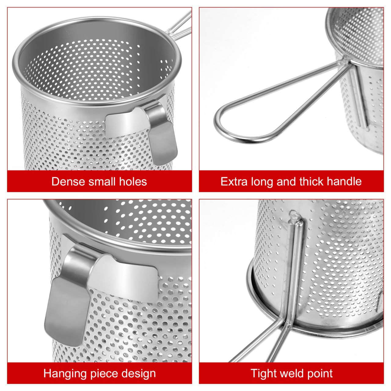 Luxshiny Hot-Pot Side Colanders Stainless Steel Mesh Strainer 6.49 Inch Hanging Basket for Cooking Noodles and Blanching in Kitchen