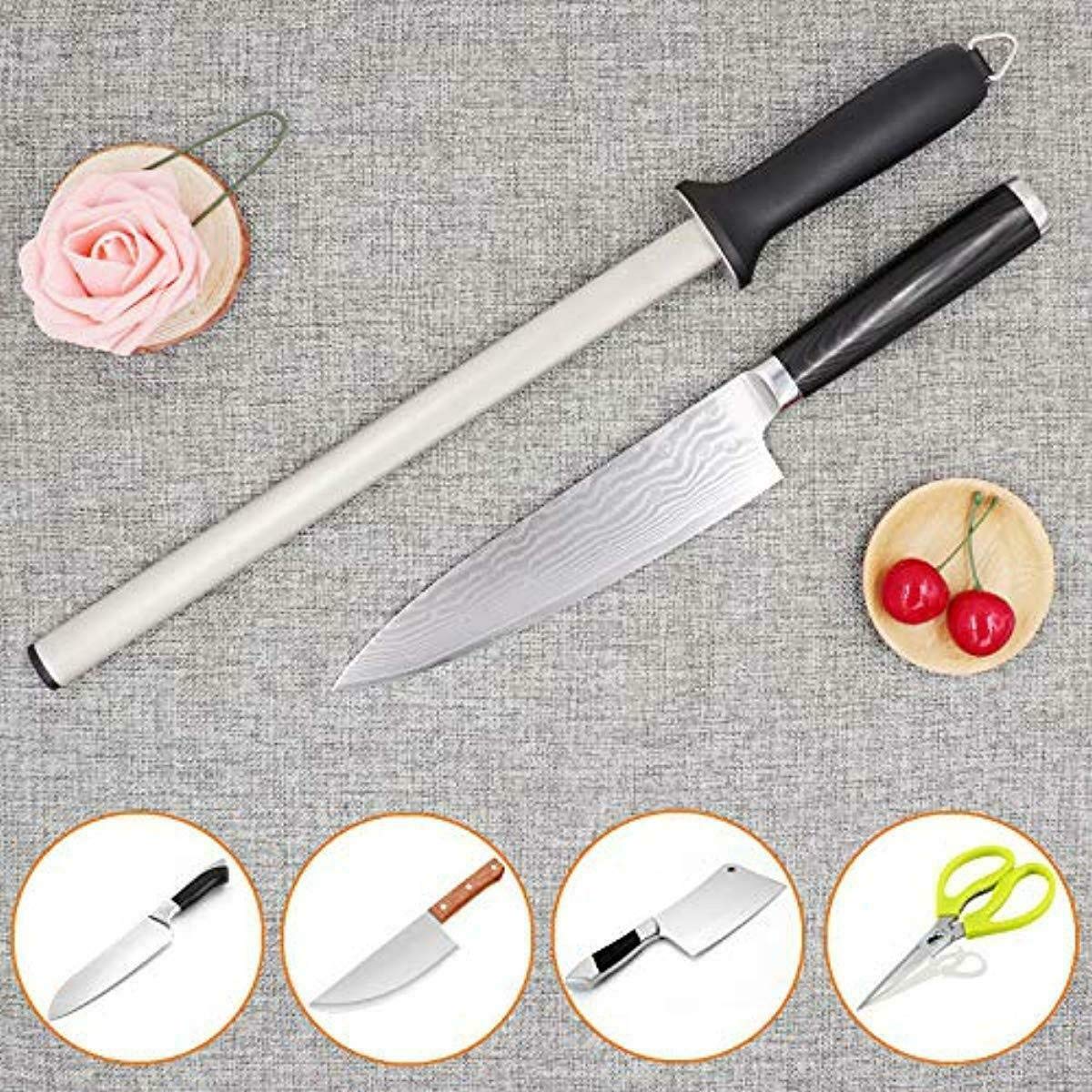 10 in. Diamond Carbon Steel Professional Knife Sharpener Rod | Kitchen, Home or Hunting | Master Chef, Hunter or Home Gourmet Blade Sharpening Rod or Stick