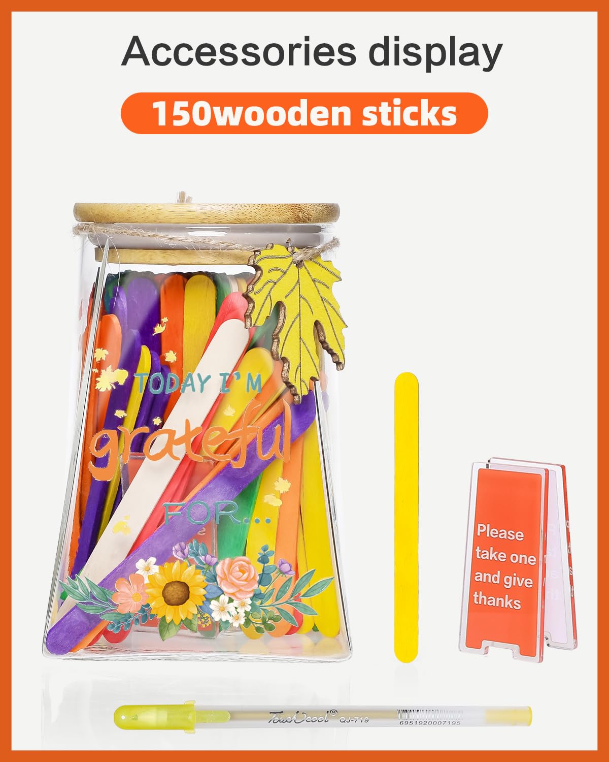 Gratitude Jar – DIY Thankful Notes & Positive Affirmations Jar Count Your Blessings – 150 Write-On sticks – Thanksgiving Activity, Christmas Gift, Birthday, Family & Friends Keepsake (stick style)