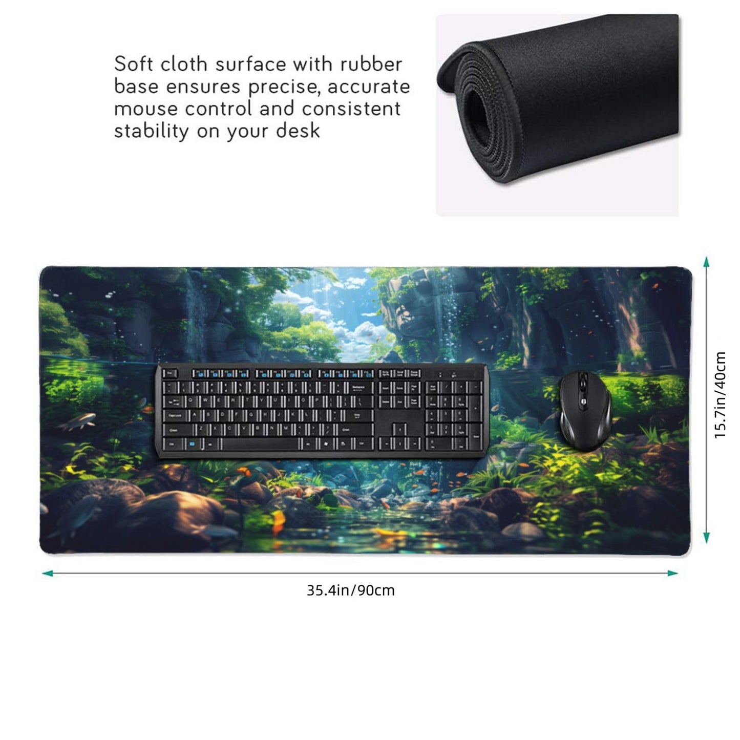 OnengMu XXL Gaming Mouse Pad 35.4x15.7 inch, Landscape Anime Theme Desk Mat,Large Mousepad for Wireless Mouse Office Desk Accessories (Water Plant)