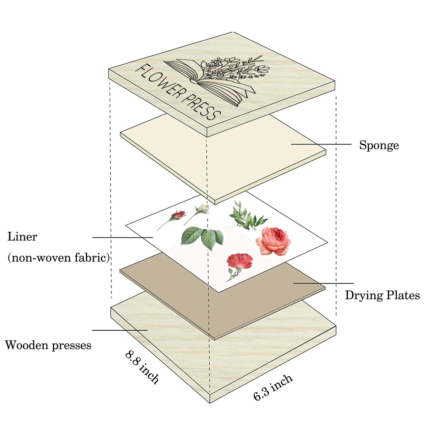 DICHA Microwave Flower Press Book- Plant and Leaf Press-Beginners Flower Press Kit Professional -6"X9" Flower Pressing Kit for Adults - Efficient,Simple Outdoor Activity Arts & Crafts