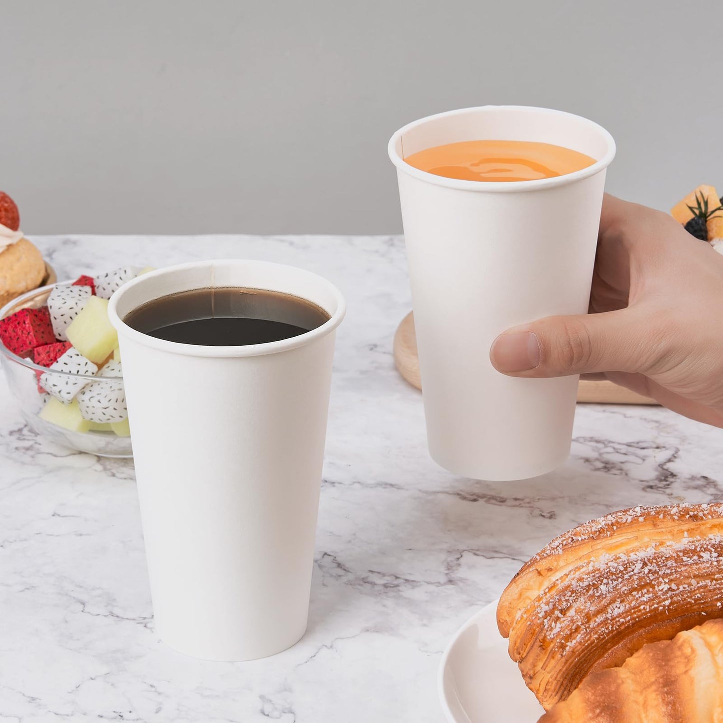 METAPRINT 200 Pack 16 oz Disposable Coffee Cups, Sturdy Paper Cups for Hot/Cold Drinks, Leak-Proof White Hot Cups used for Party, Home, Café, Events, Office