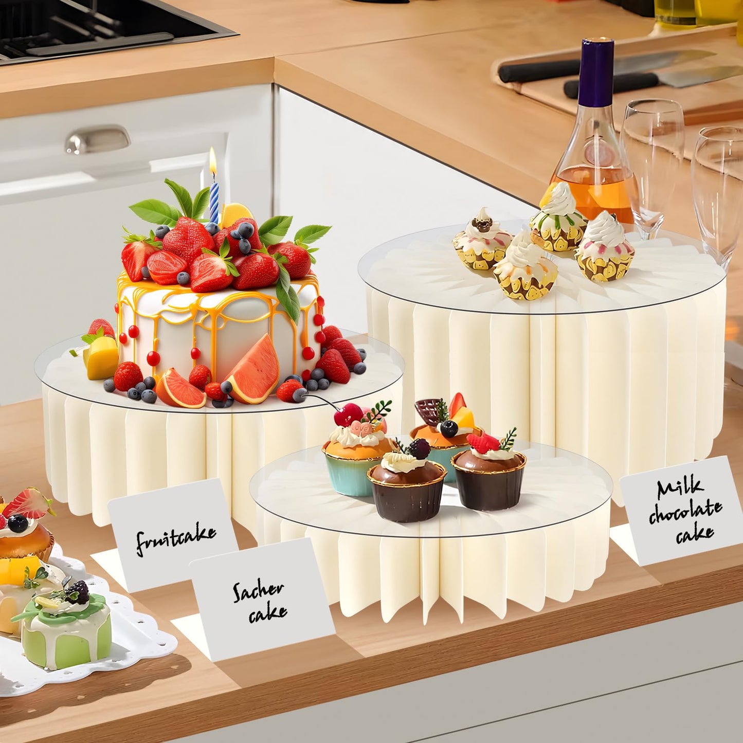 Buffet Risers Food Risers for Buffet Table Acrylic Risers Display Stands Tall Cake Stands Cylinder Stands for Party Pedestal Cake Stand Dessert Table Display Set Cupcake Stands Cupcake Display (4 Pcs White)