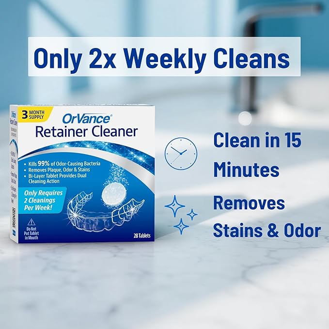 OrVance Retainer Cleaner Tablets (6 Month Supply) | Only 2 Cleanings Per Week Required | Removes Odors, Stains, Plaque for Invisalign, Mouth/Night Guards, and Removable Orthodontic Appliances