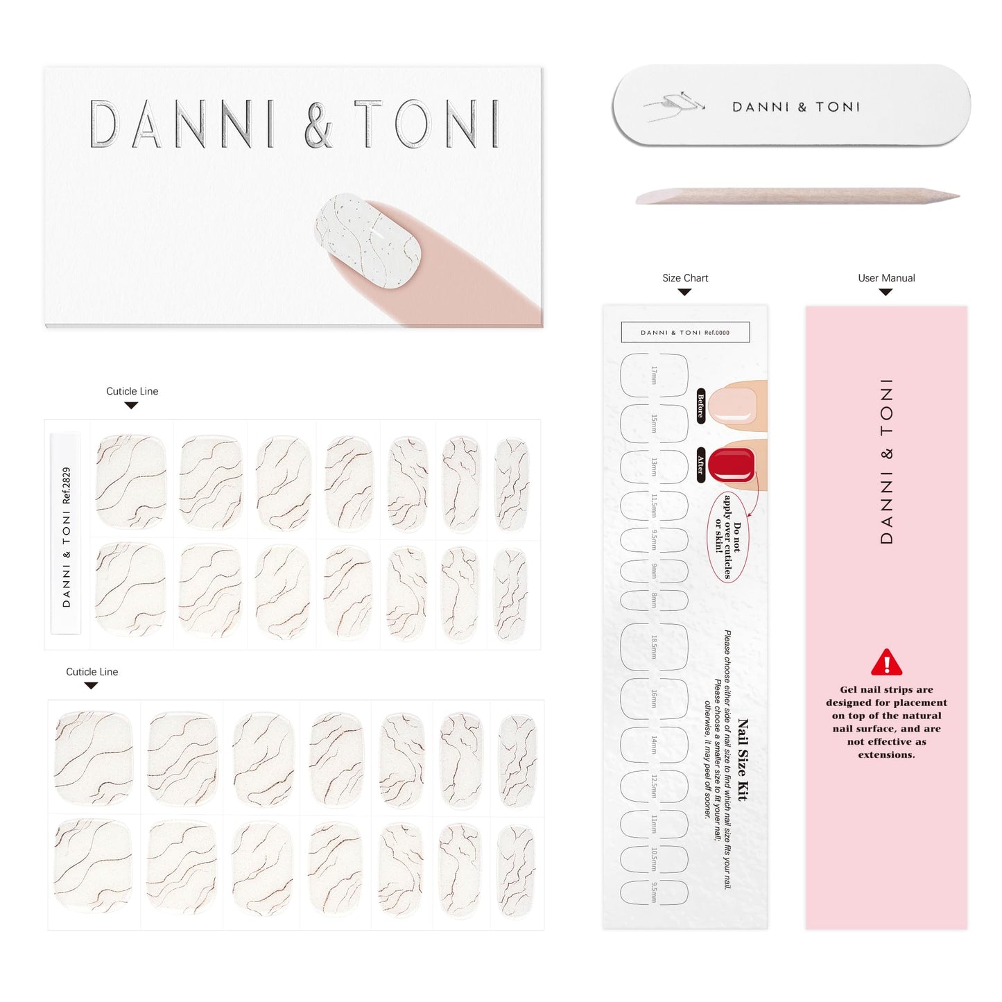 DANNI & TONI Semi Cured Gel Nail Strips White Gold Lines Laser Glitter Gel Nail Wraps 28 Stickers | Celestial Veins