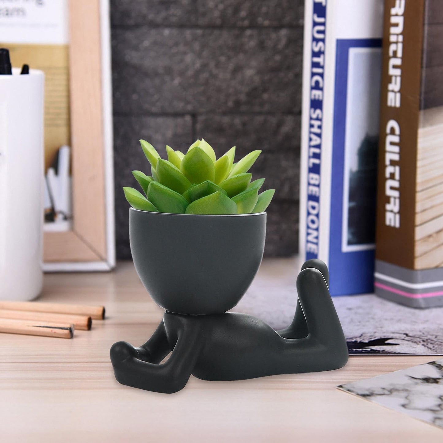 Face Flower Pot Head Planter,Mini Indoor Ceramic Pots with Holes | Realistic Human Shape Indoor for Kitchen, Bathroom, Bedroom, Living Room