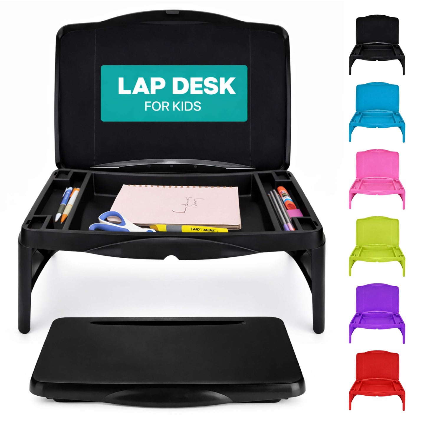 MAVOCRAFT Foldable Kids Lap Tray with Storage - Portable Lap Desk Kids & Adults - Kids Lap Desk for Breakfast in Bed, Serving Tray, Car Desk & Gaming (Black)