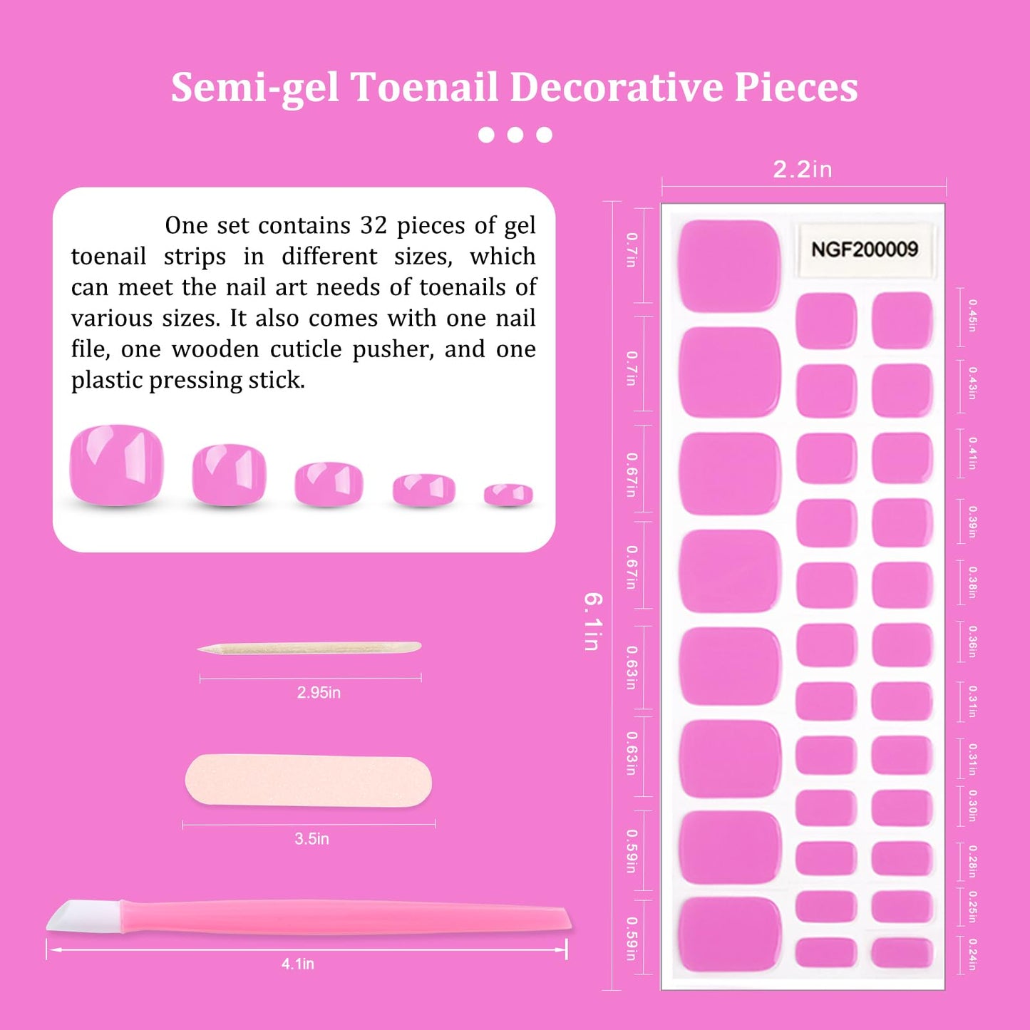 SILPECWEE Semi Cured Gel Nail Strips, Toenails Stickers Full Nail Wraps UV Light Required, Salon Quality, Easy to Apply & Remove, Toenail Strips for Women Girl (Vibrant Magenta - 32PCS)