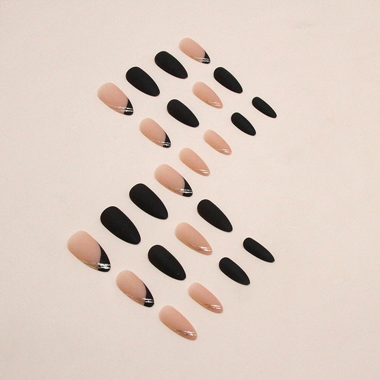 Black Press on Nails Medium Almond Fake Nails Matte False Nails Press ons with Designs French Tip Acrylic Full Cover Glue on Nails Halloween Stick on Nail for Women Manicure 24 Pcs
