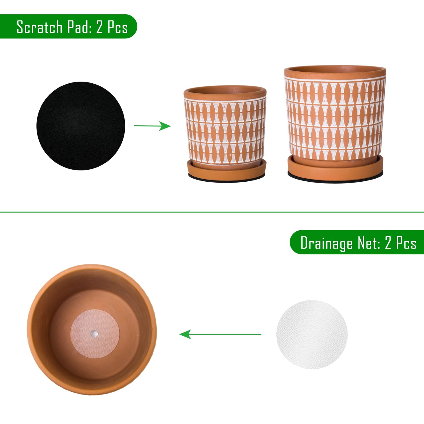 D'vine Dev Set of 2 Terracotta Pots, 4 Inch & 6 Inch, Planter Pots for Plants with Drainage Holes and Saucers, Pottery Red/White, 31-958-B-1