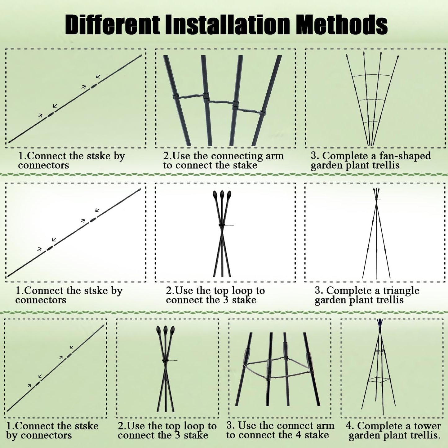 Garden Trellis for Climbing Plants Outdoor & Indoor, 47in Plant Trellis for Vines, Flowers,Tomato cage 3 Shapes Rustproof Plant Support Trellis for Potted Plants,Rose, Cucumber, Pea, Tomato, 2Pack