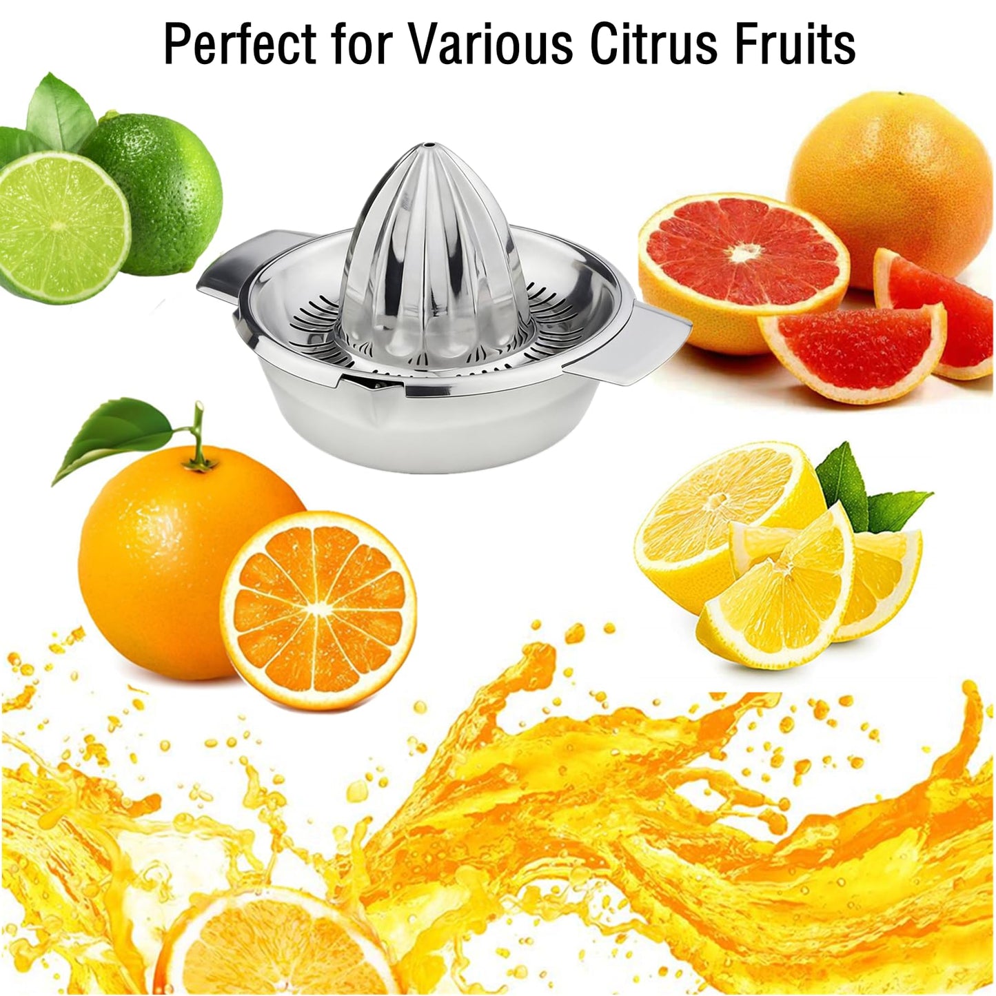 Citrus Lemon Orange Grapefruit Juicer Manual Squeezer 304 Stainless Steel Robust Hand Juicer Reamer Rotation Press with Strainer＆10oz Bowl, 2 Pour Spouts, Dishwasher Safe, Easy to Clean, Heavy Duty