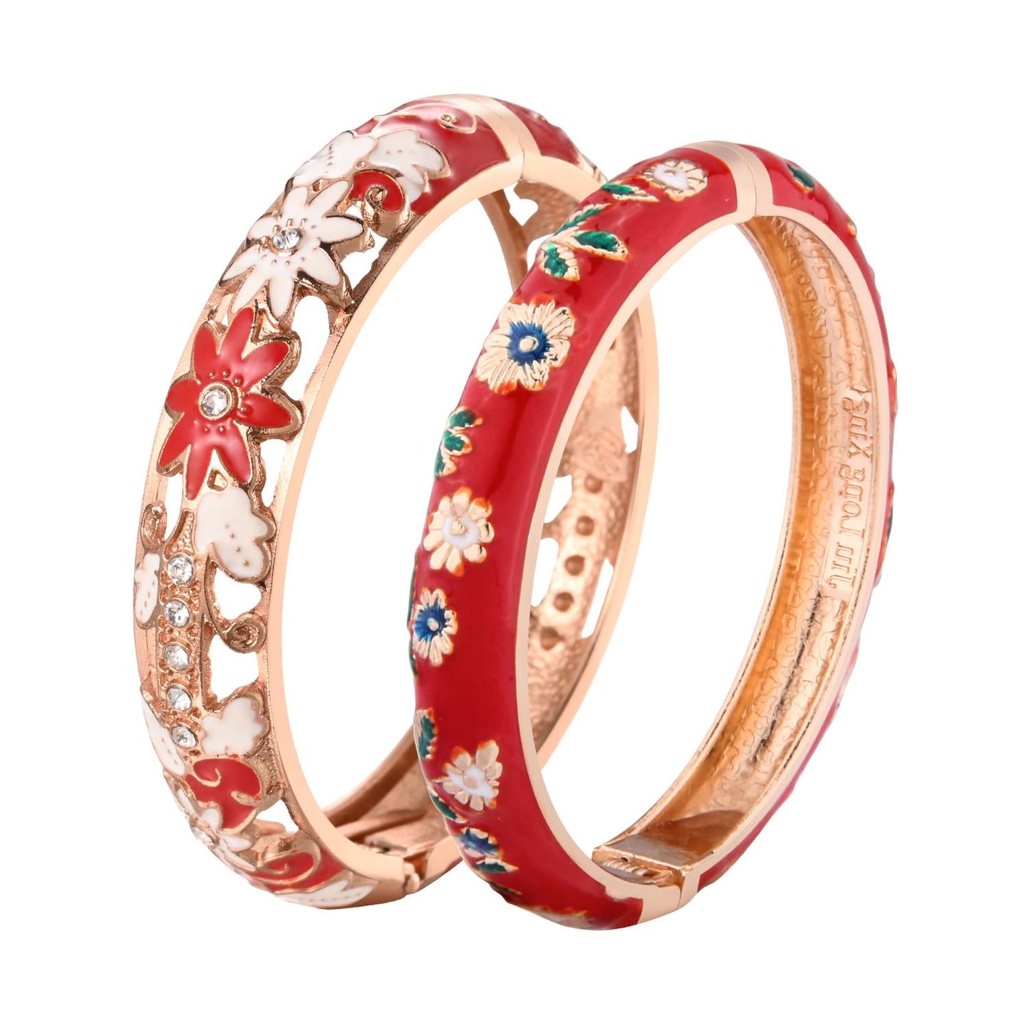 UJOY Vintage Jewelry Cloisonne Handcrafted Leaf Enameled Gorgeous Rhinestone Hinged Cuff Bracelet Bangles Gifts 88C11-55A119 red