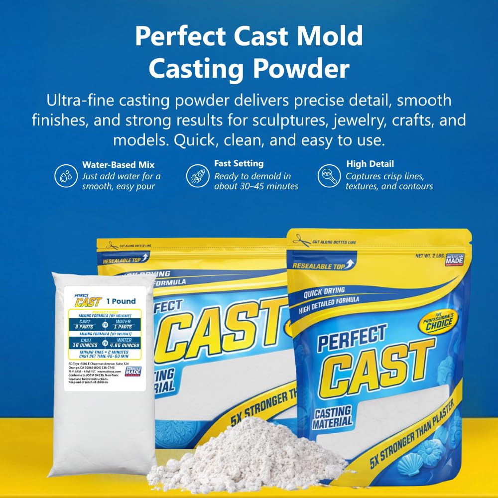 Perfect Cast Mold Casting Powder, Fast-Curing, Non-Toxic, Water-Based Material for DIY Sculptures, Jewelry, Crafts & Models, USA Made, 1 lb Bag