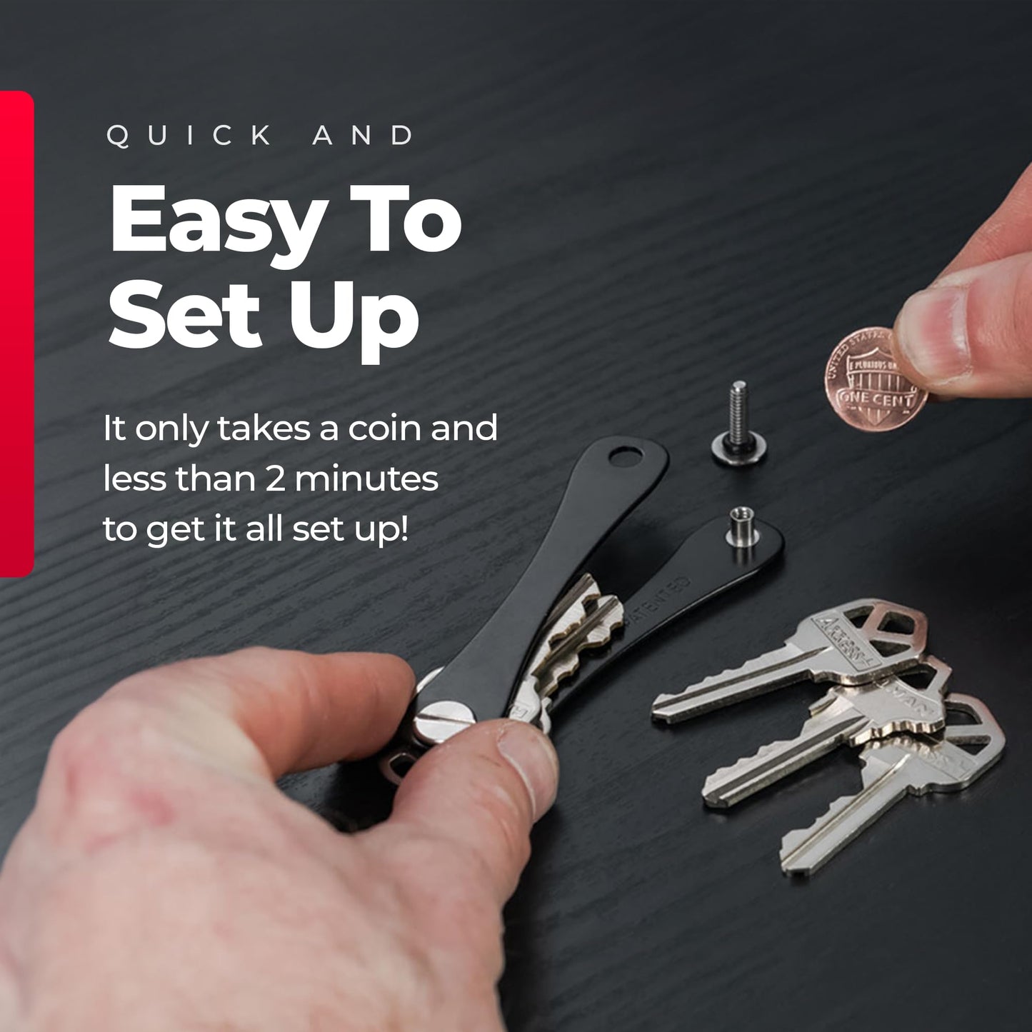 KeySmart Flex - Key Holder for Keychain, Compact Key Organizer for Key Chain, Minimalist Clutter-Free EDC Keychains Key Ring, Black 2-Pack, 8 Keys