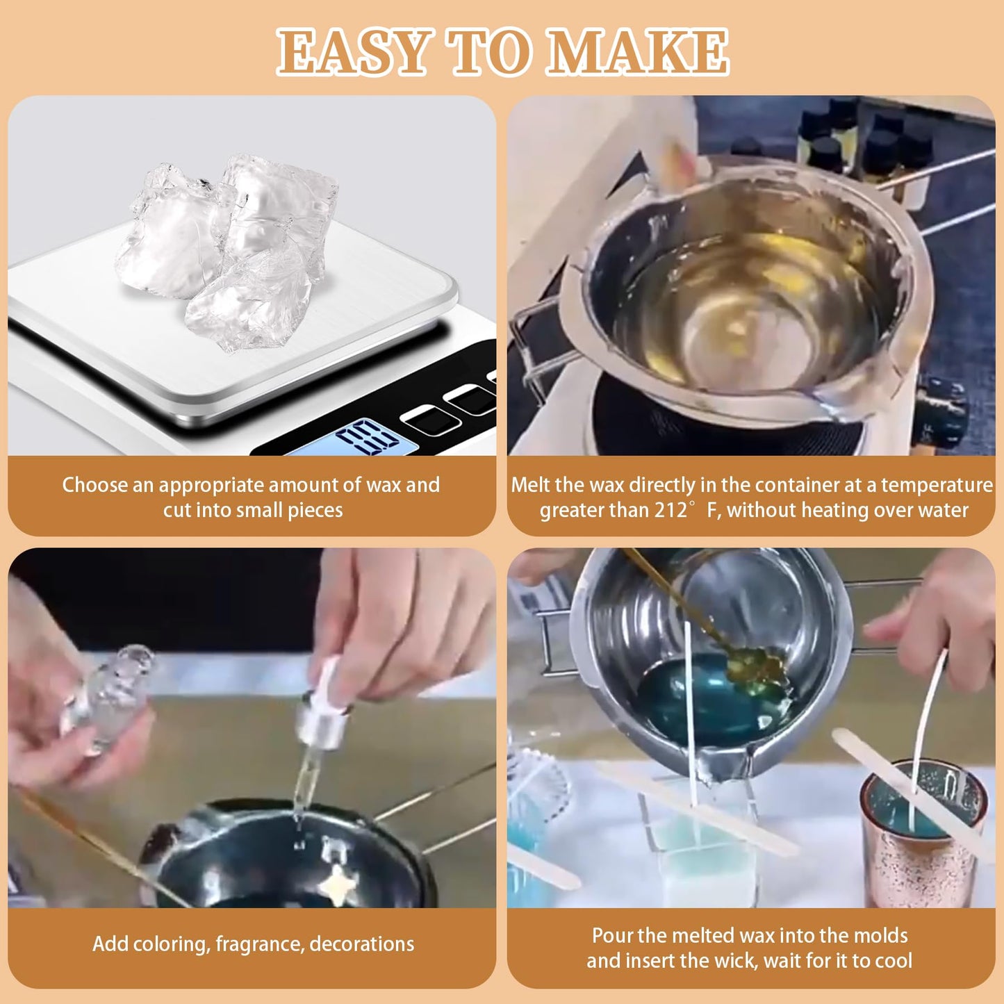 2.2 Lb Gel Wax for Candle Making Set, DIY Clear Gel Candle Wax, Handmade Jelly Candle Making Kit with 50pcs Wicks and 60pcs Wick Stickers