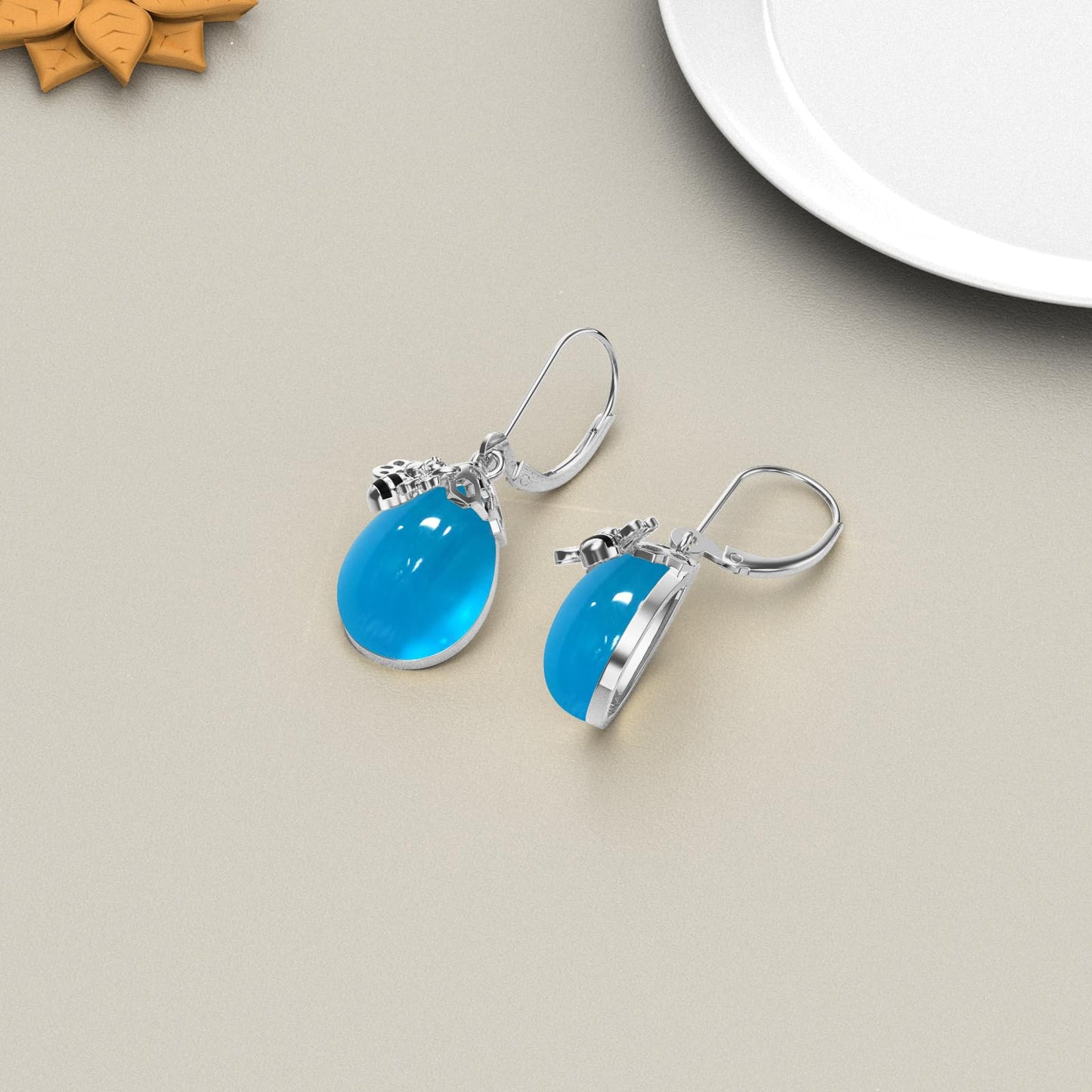 TIGERRIDER Bee 925 Sterling Silver French Clasp Earrings Blue Crystal Pendant Jewelry Gift for Women