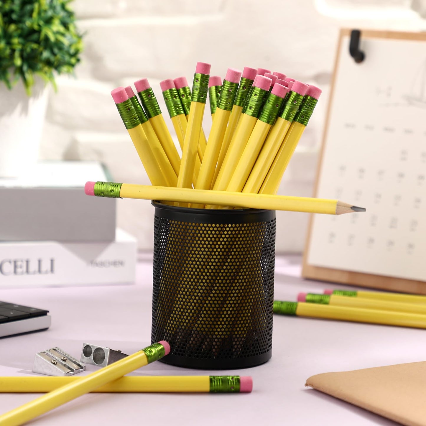 Fainne 102 Pieces Jumbo Pencils Set for Kids Toddlers 96 Thick Fat Large Pencils with Erasers 6 Sharpeners Bulk for Preschool Kindergarten Elementary School Classroom(Yellow,Triangle)