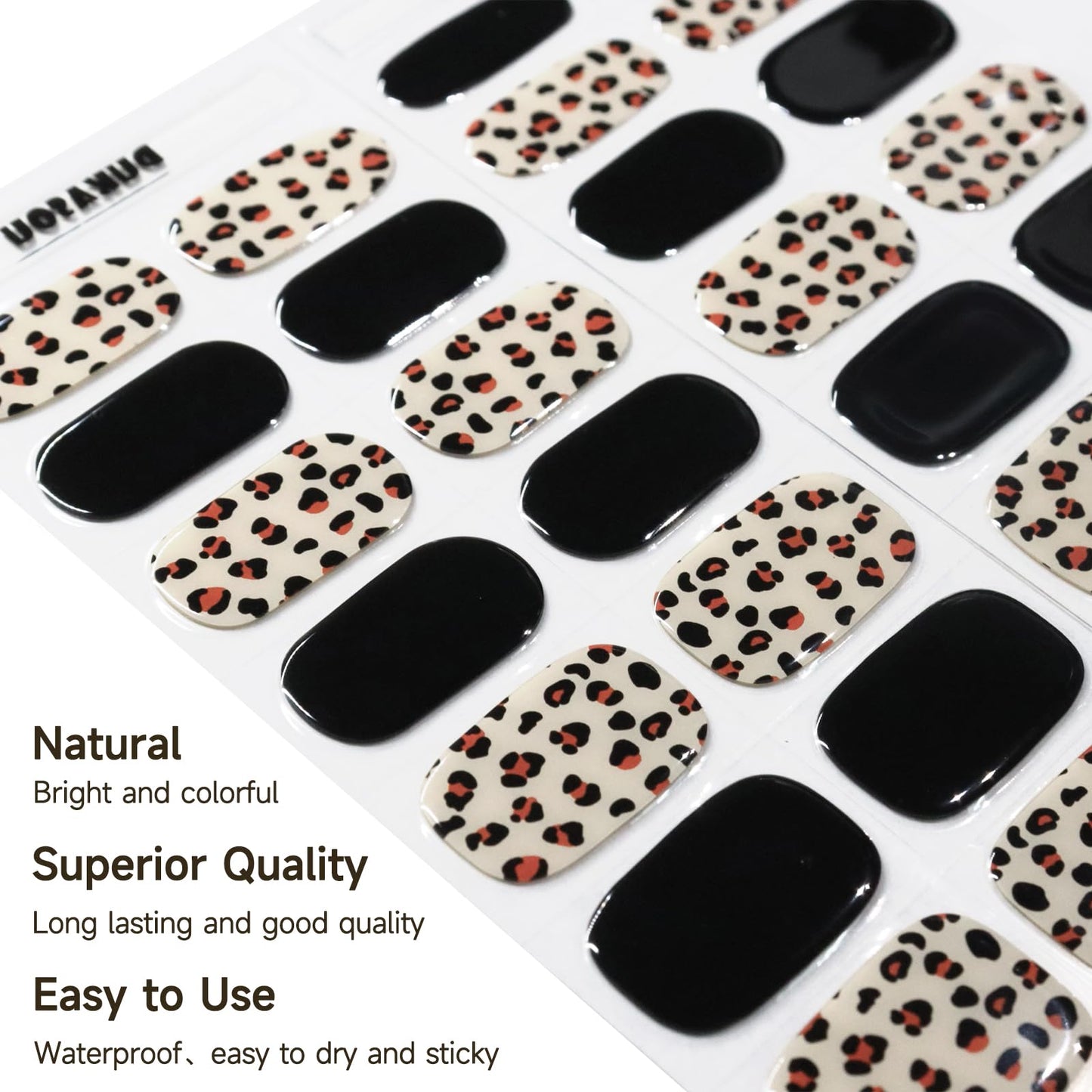 DUKASOU Semi Cured Gel Nail Strips, Black | 28 pcs Gel Nail Strips Work with Any UV Lamp, Salon Quality UV Nails Stickers, Easy to Apply for Home Nails DIY